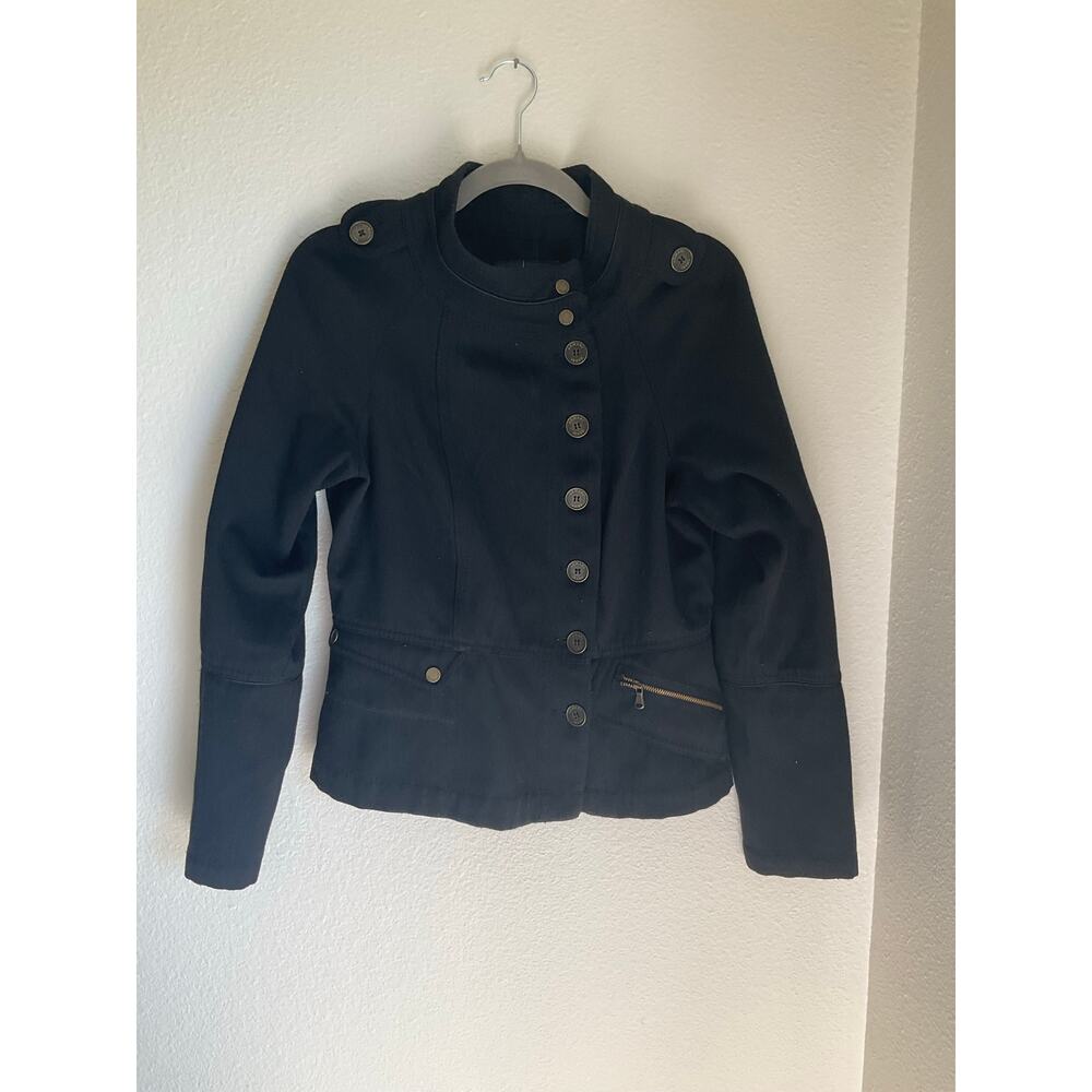 Vintage Armani Jeans Black Structured Jacket | Military Button Detail | US 12